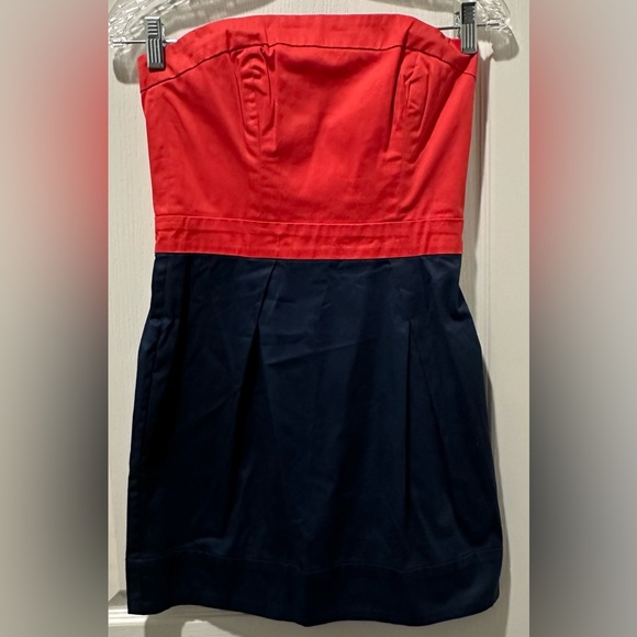 French Connection Wizard Red & Blue Color Block Cotton Strapless Mini Dress - Picture 2 of 6